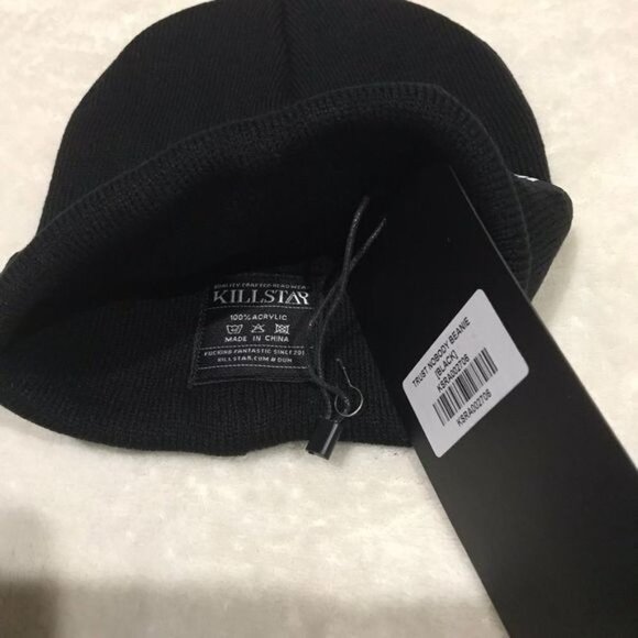 Killstar Trust Nobody Beanie – Black Acrylic Knit, White Embroidery, Unisex Hat - Picture 4 of 4
